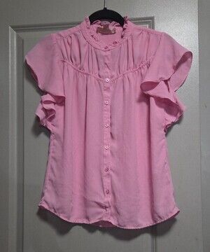 Philosophy Soft Pink Ruffle-Trim Button Front Blouse